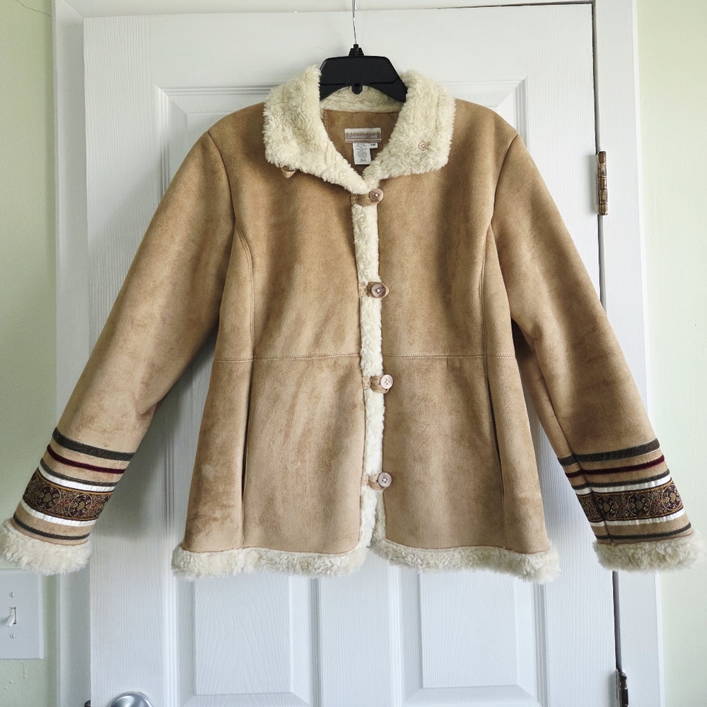 Coldwater Creek ✨️ Celebrook Penny Lane Faux Fur Tan Women's Jacket Size MP
